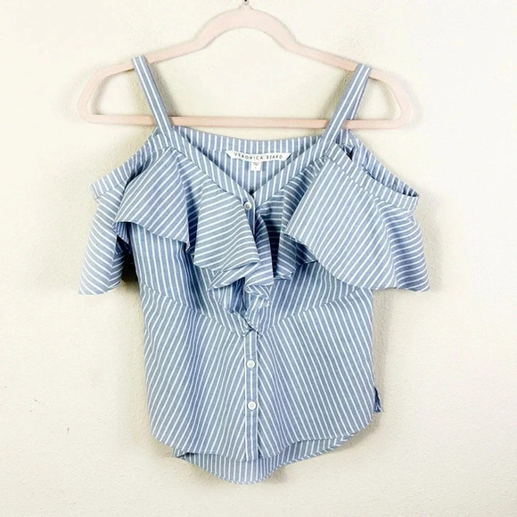 Veronica Beard Grand Off the Shoulder Top Striped Blue White size 0 - Picture 5 of 16